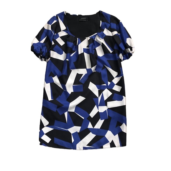 Club Monaco Silk Abstract Graphic Print Puff Sleeves Shift Dress Women's Size 2 - Picture 14 of 15